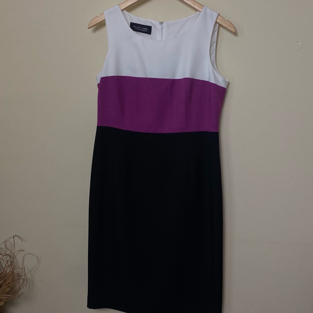 Black Label Elegant Color block Dress - Black, Purple, White. Sz 8-10. - Picture 12 of 14